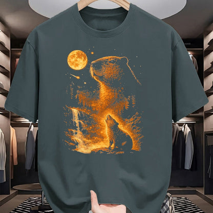 Cute Capybara Shirt, Funny Capybara Unisex T-Shirt/Hoodie/Sweatshirt HLT00 - Vintage Capybara Howling At The Moon Meme 90s Animal Graphic T-Shirt, Men, Black, 3X-Large