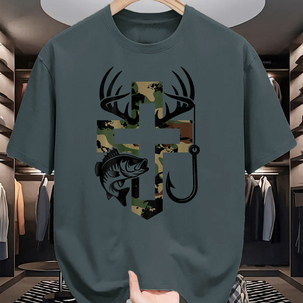 Funny Hunting Shirt, Gift For Hunting Lover Unisex T-Shirt/Hoodie/Sweatshirt HLT00 - Youth Camo Faith Hunting Fishing Cross Hook Christian Jesus T-Shirt