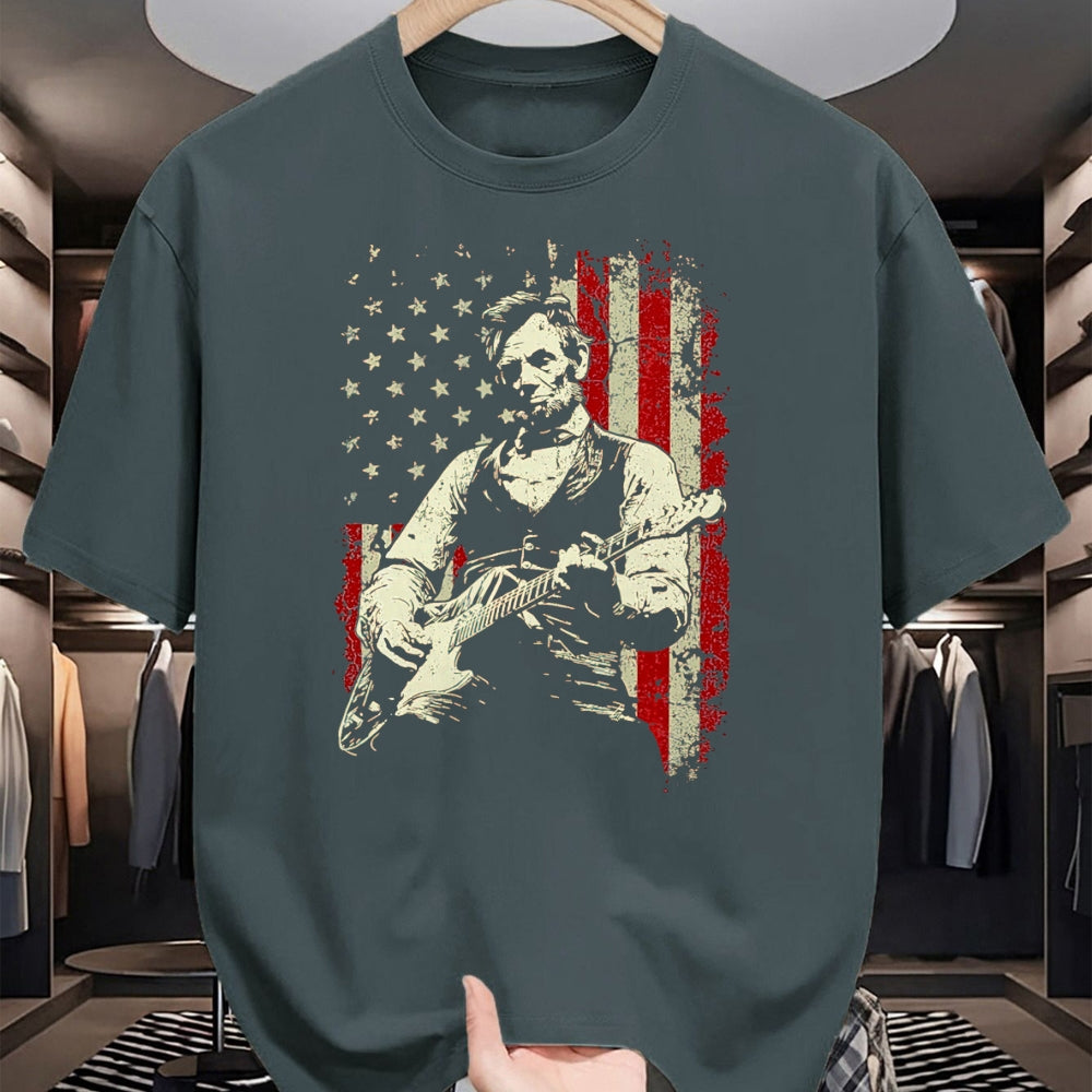 Guitar Lover Shirt, Funny Guitar UnisexT-Shirt/Hoodie/Sweatshirt HLT00 - Abraham Lincoln Playing Guitar Rock and Roll American Flag T-Shirt, Men, Black, 3X-Large