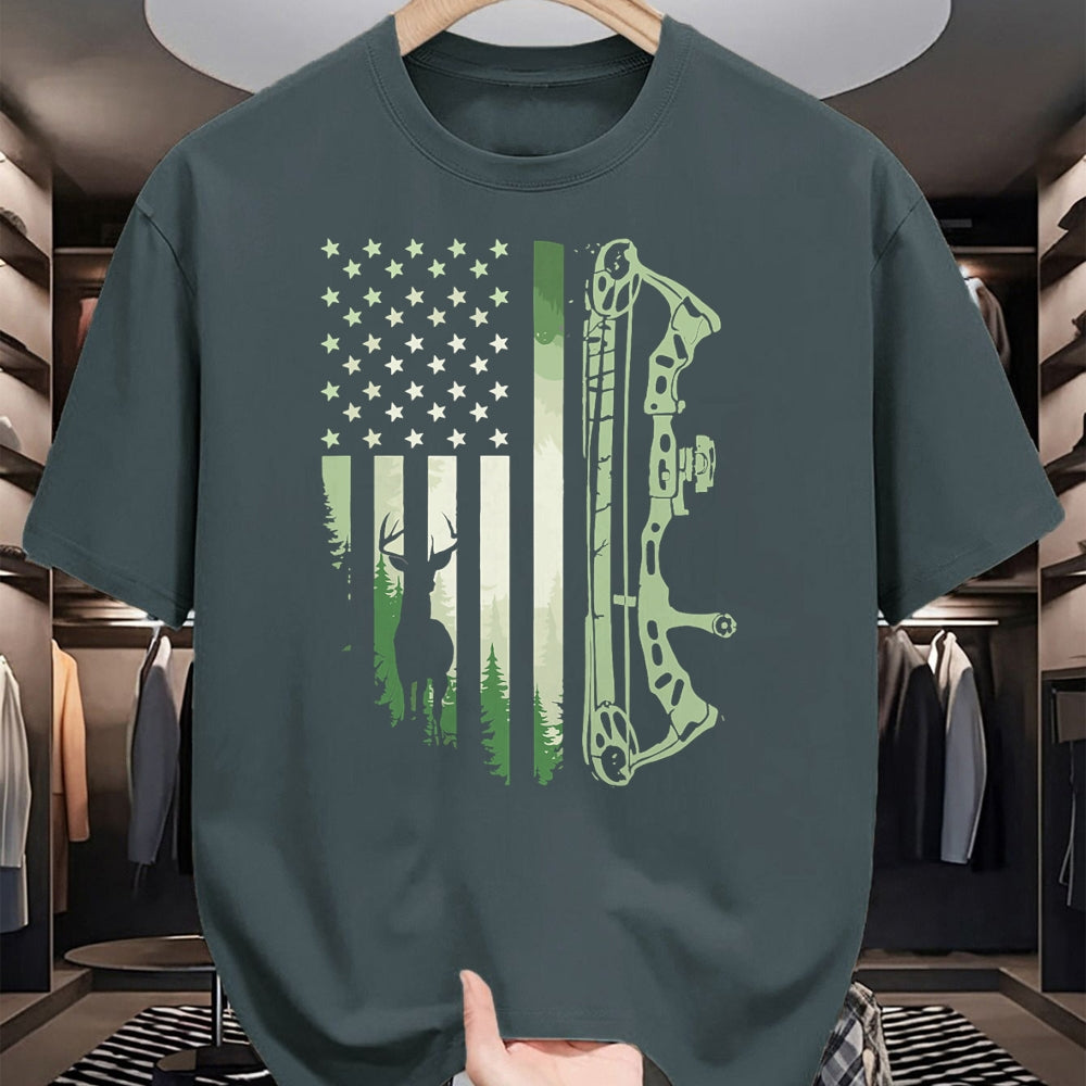 Funny Hunting Shirt, Gift For Hunting Lover Unisex T-Shirt/Hoodie/Sweatshirt HLT00 - Patriotic Bowhunting USA Flag Bow Archery Deer Hunting Wild T-Shirt