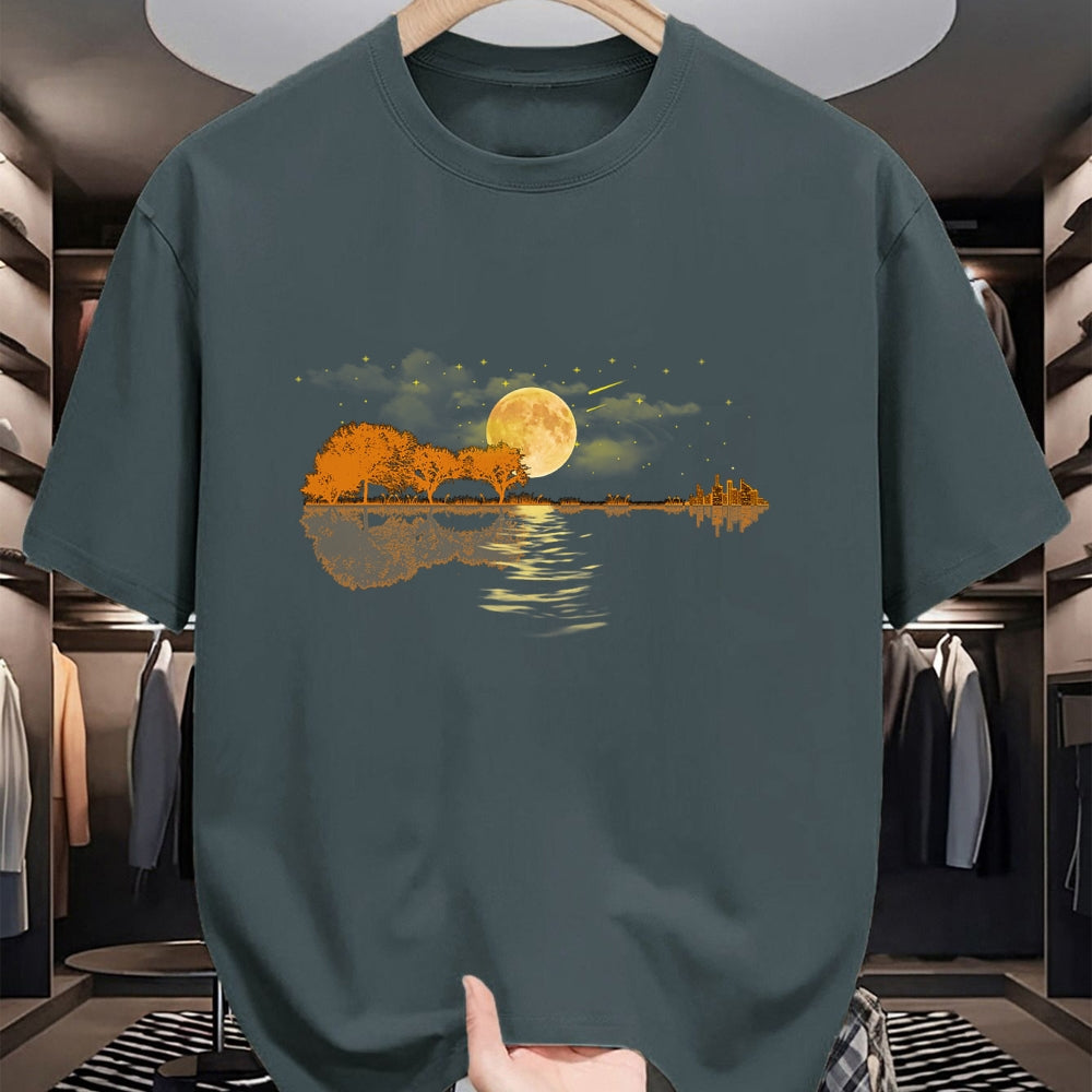Guitar Lover Shirt, Funny Guitar UnisexT-Shirt/Hoodie/Sweatshirt HLT00 - Guitar Moonlight Nature Lake Shadow, Musician Black Unisex-Adults T-Shirt