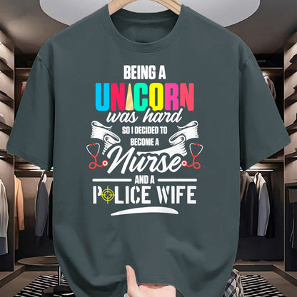 Funny Nurse Shirt, Nurse Unisex T-Shirt/Hoodie/Sweatshirt HLT00 - Police Wife Nurse Life Hard Unicorn Thin Blue Line RN Mom T-Shirt