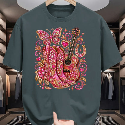 Guitar Lover Shirt, Funny Guitar UnisexT-Shirt/Hoodie/Sweatshirt HLT00 - Pink Butterfly Bling Cowgirl Guitar Western Rhinestone Cute T-Shirt