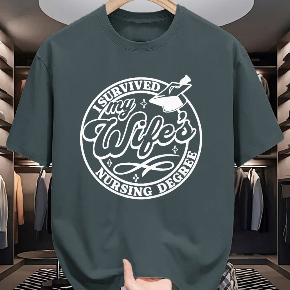 Funny Nurse Shirt, Nurse Unisex T-Shirt/Hoodie/Sweatshirt HLT00 - I Survived My Wife's Nursing Degree Nurse - RN Graduation Premium T-Shirt