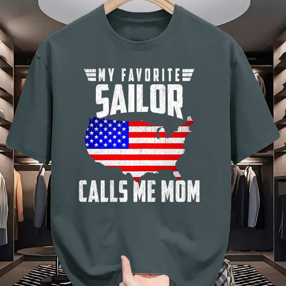 Gift for Mom Shirt, Funny Mom Unisex T-Shirt/Hoodie/Sweatshirt HLT00 - My Favorite Sailor Calls Me Mom USA American Flag T-Shirt