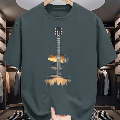 Guitar Lover Shirt, Funny Guitar UnisexT-Shirt/Hoodie/Sweatshirt HLT00 - Sunset Acoustic Guitar Scenic Nature Art T-Shirt, Men, Black, 3X-Large