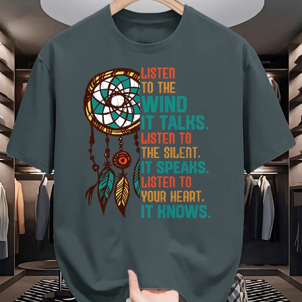 Native American T-Shirts, Vintage Native American Unisex T-Shirt/Hoodie/Sweatshirt HLT00 - Listen To The Wind It Talks Fun Native American Day Graphic