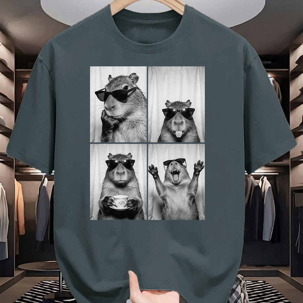 Cute Capybara Shirt, Funny Capybara Unisex T-Shirt/Hoodie/Sweatshirt HLT00 - Funny Capybara Photobooth, Capybara with Sunglasses, Rodent T-Shirt, Men, Black, 3X-Large