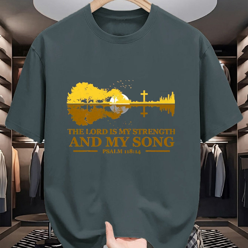 Guitar Lover Shirt, Funny Guitar UnisexT-Shirt/Hoodie/Sweatshirt HLT00 - The Lord is My Strength and My Song Christian Guitar Faith T-Shirt, Men, Black, 3X-Large
