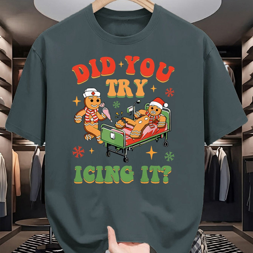 Funny Nurse Shirt, Nurse Unisex T-Shirt/Hoodie/Sweatshirt HLT00 - Retro ICU Nurse Christmas Gingerbread Did You Try Icing It T-Shirt
