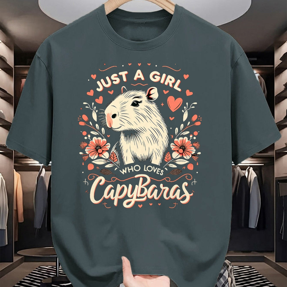 Cute Capybara Shirt, Funny Capybara Unisex T-Shirt/Hoodie/Sweatshirt HLT00 - Just a Girl who Loves Capybaras T-Shirt (6)