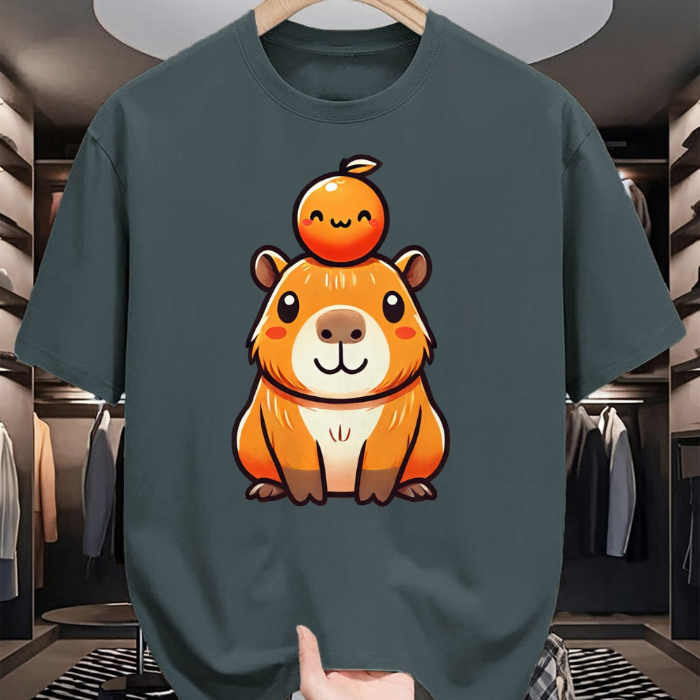 Cute Capybara Shirt, Funny Capybara Unisex T-Shirt/Hoodie/Sweatshirt HLT00 - Kawaii Capybara Orange Long Sleeve T-Shirt