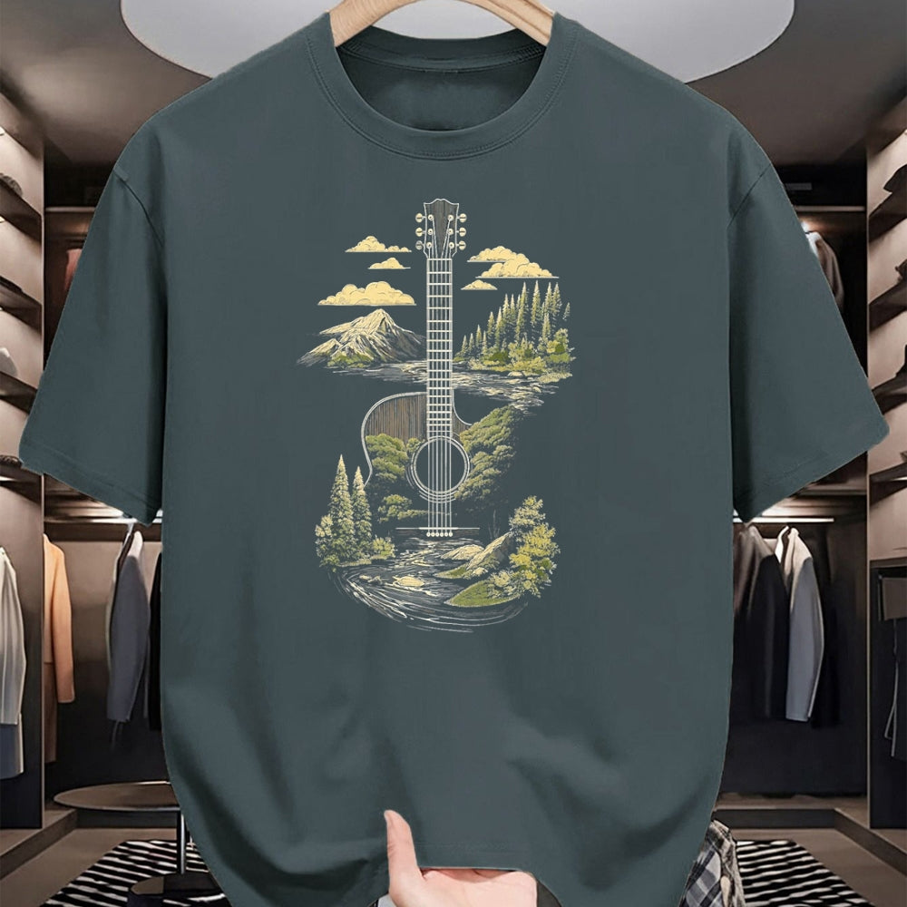 Guitar Lover Shirt, Funny Guitar UnisexT-Shirt/Hoodie/Sweatshirt HLT00 - Acoustic Guitar Nature Forest Mountain Art T-Shirt, Men, Black, 3X-Large