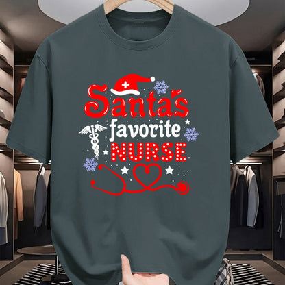 Funny Nurse Shirt, Nurse Unisex T-Shirt/Hoodie/Sweatshirt HLT00 - Santa's Favorite Nurse Christmas Short Sleeve T-Shirt