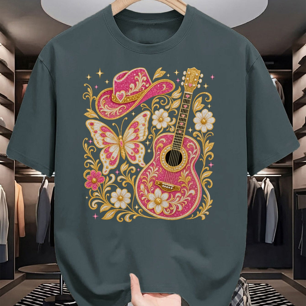 Guitar Lover Shirt, Funny Guitar UnisexT-Shirt/Hoodie/Sweatshirt HLT00 - Western Country Southern Rodeo Cowgirl Guitar Butterfly T-Shirt