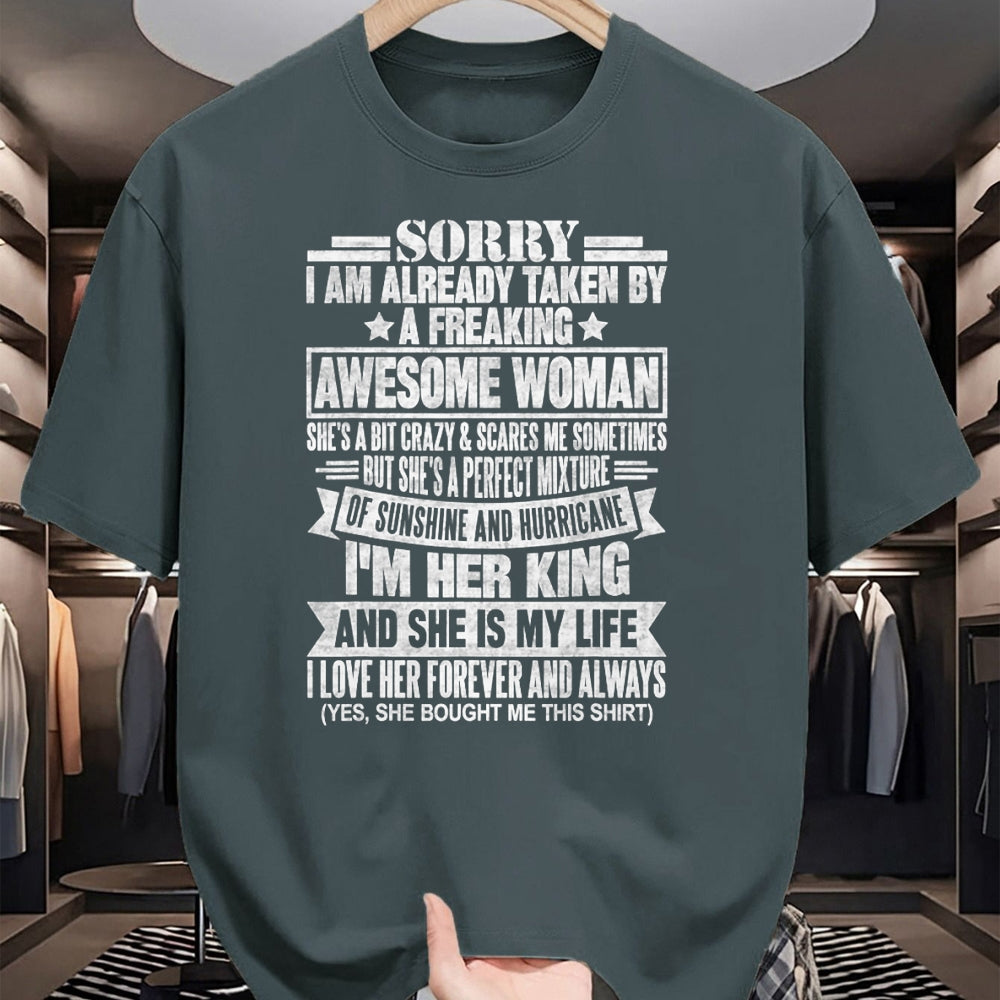 Best Wife Shirt, Wife and Husband Unisex T-Shirt/Hoodie/Sweatshirt HLT00 - Sorry I'm Taken by a Freaking Awesome Woman Funny Husband T-Shirt (1)