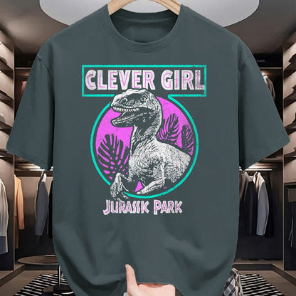 Best Dinosaur Lover Shirt, Funny Dinosaur UnisexT-Shirt/Hoodie/Sweatshirt HLT00 - Jurassic Park Distressed Teal Raptor Clever Girl Short Sleeve T-Shirt