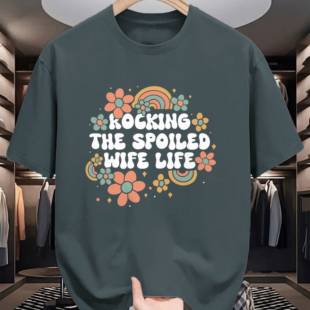 Best Wife Shirt, Wife and Husband Unisex T-Shirt/Hoodie/Sweatshirt HLT00 - Gift for wife T shirt, spoiled wife   Women Rocking The Spoiled Wife Life Flower Groovy T-Shirt (1)
