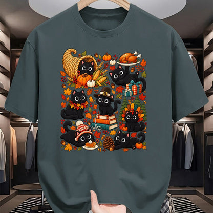 Best Thanksgiving Family Shirt , Funny Thanksgiving UnisexT-Shirt/Hoodie/Sweatshirt HLT00 - Cute Black Cats Thanksgiving Fall Harvest T-Shirt