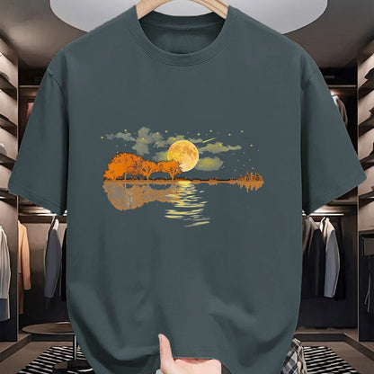 Guitar Lover Shirt, Funny Guitar UnisexT-Shirt/Hoodie/Sweatshirt HLT00 - Guitar Lake Reflections Love Musician Acoustic Guitar T-Shirt, Men, Dark Heather Grey, Large