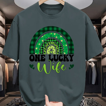 Best Wife Shirt, Wife and Husband Unisex T-Shirt/Hoodie/Sweatshirt HLT00 - Gift for wife T shirt, lucky wife   Womens One Lucky Wife Rainbow Irish St Patricks Day Shamrock Tan