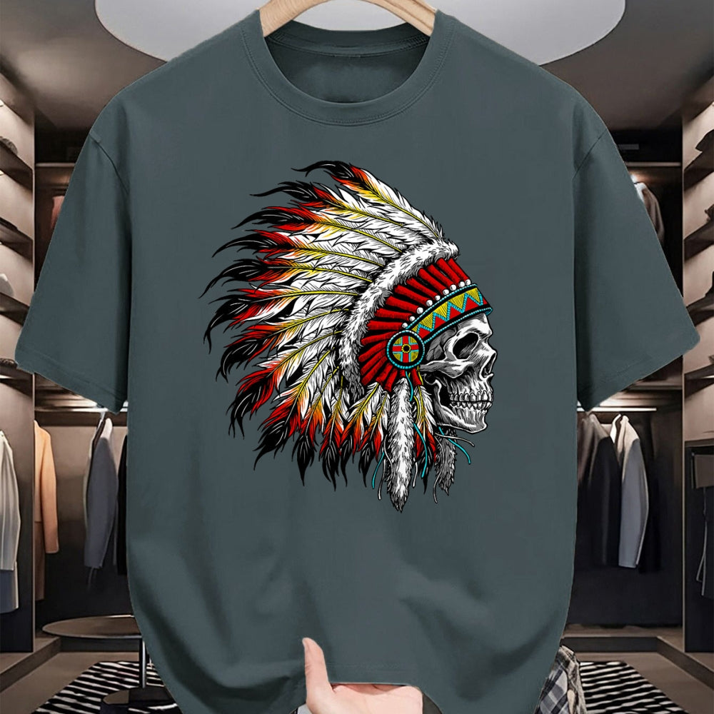 Native American T-Shirts, Vintage Native American Unisex T-Shirt/Hoodie/Sweatshirt HLT00 - Native American Indian Chief Skull Motorcycle Headdress