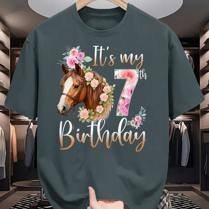 Best Horse Lover Shirt , Funny Horse UnisexT-Shirt/Hoodie/Sweatshirt HLT00 - Kids Birthday 7 Years Old Girl Horse Lovers Florals 7th Bday T-Shirt