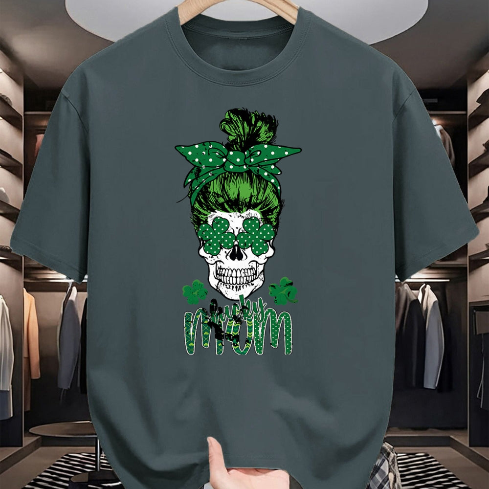 Gift for Mom Shirt, Funny Mom Unisex T-Shirt/Hoodie/Sweatshirt HLT00 - Lucky Mom St Patricks Day Irish Sugar Skull Head Gift Womens T-Shirt