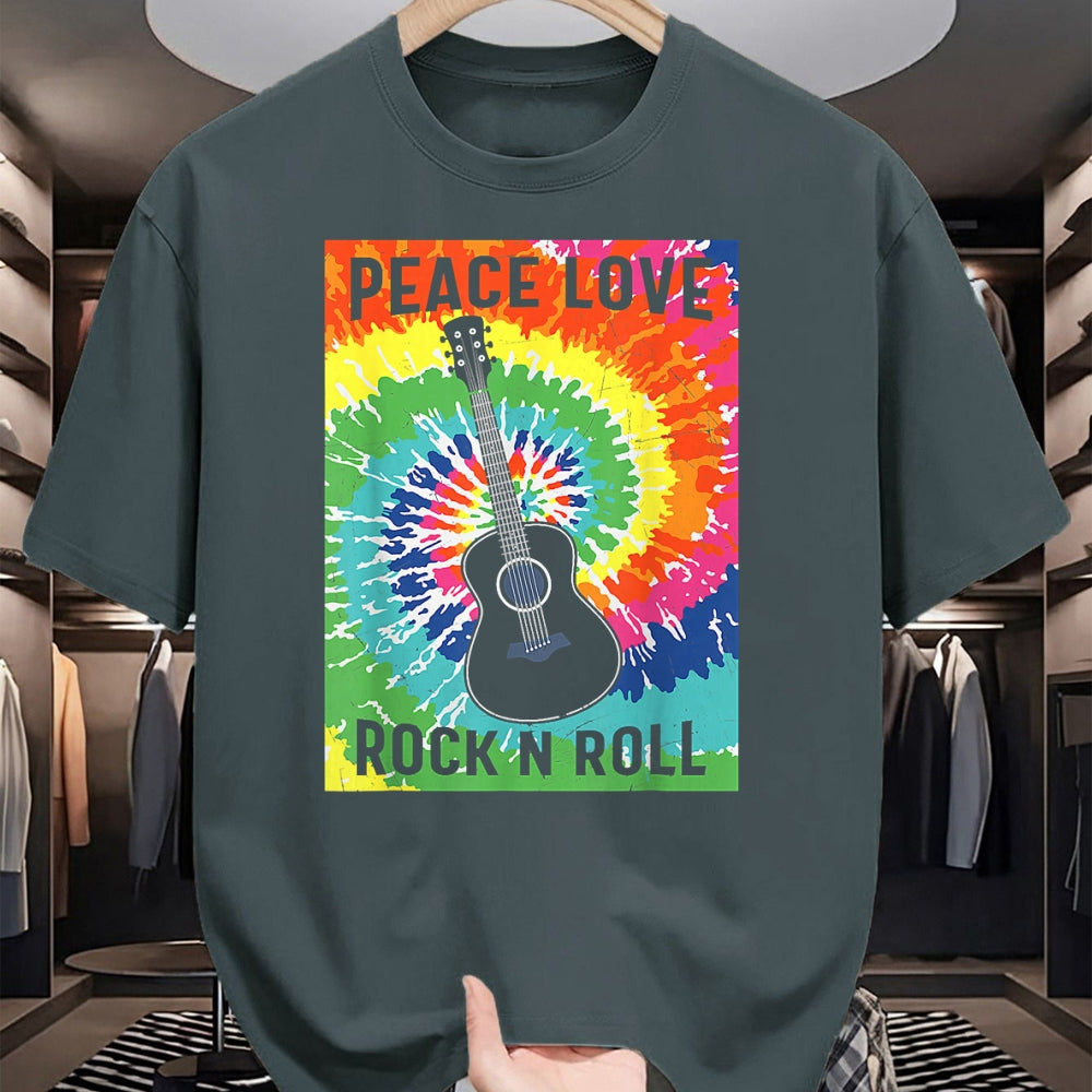 Guitar Lover Shirt, Funny Guitar UnisexT-Shirt/Hoodie/Sweatshirt HLT00 - Peace Love Rock n Roll Tie Dye Hippie Guitar Music Retro T-Shirt