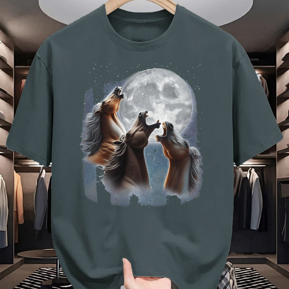 Best Horse Lover Shirt , Funny Horse UnisexT-Shirt/Hoodie/Sweatshirt HLT00 -  3 Horses Howling At The Moon Funny Horse Lover Equestrian T-Shirt, Men, Black, 3X-Large