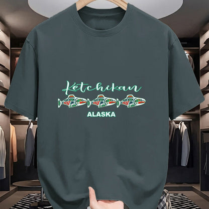 Native American T-Shirts, Vintage Native American Unisex T-Shirt/Hoodie/Sweatshirt HLT00 - Ketchikan Alaska Native Art Salmon Fishing Capital Souvenir