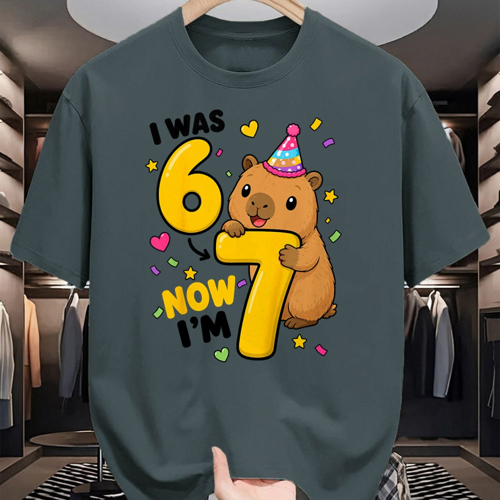 Cute Capybara Shirt, Funny Capybara Unisex T-Shirt/Hoodie/Sweatshirt HLT00 - I was 6 Now Im 7 Capybara 7th Birthday Party Cute 67 T-Shirt