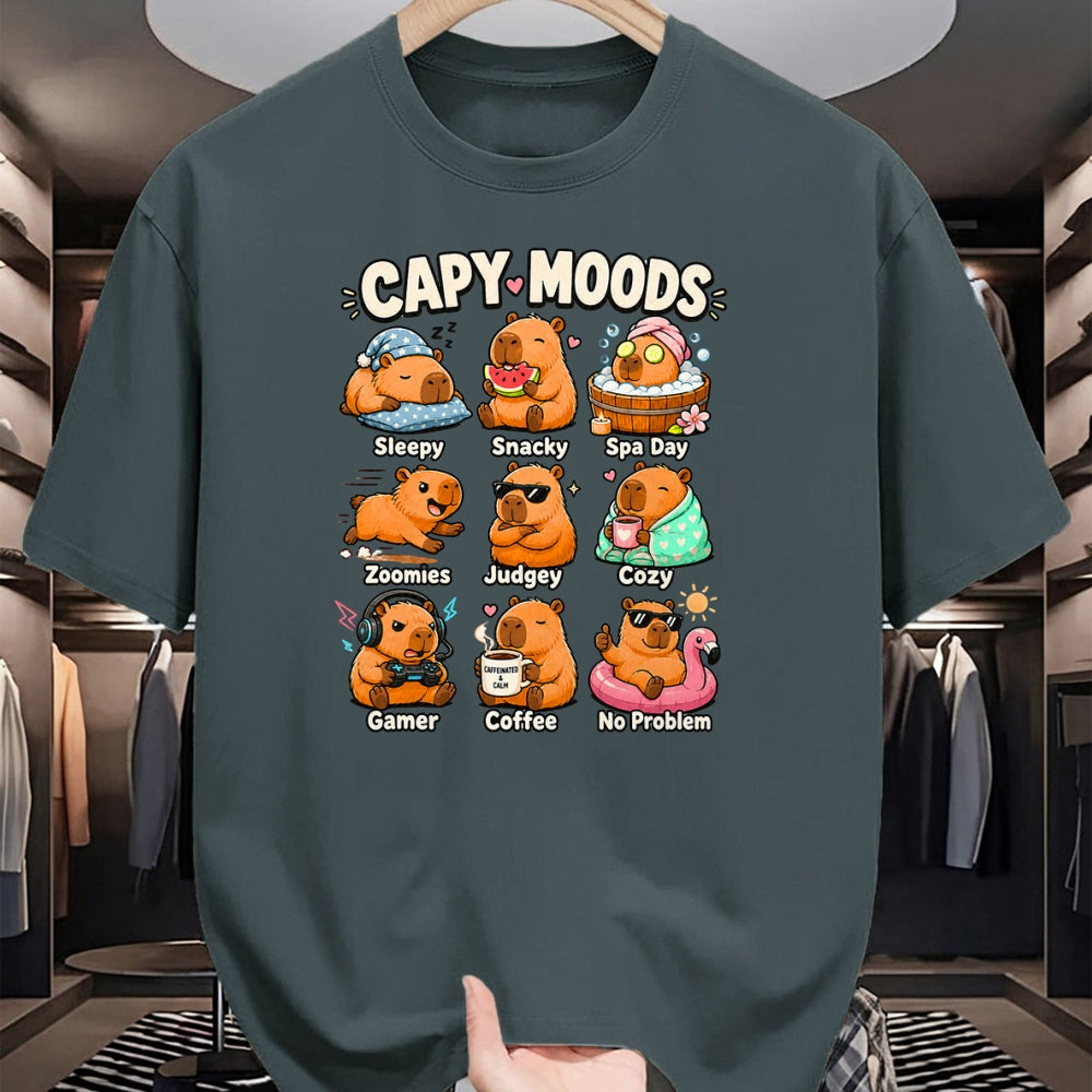 Cute Capybara Shirt, Funny Capybara Unisex T-Shirt/Hoodie/Sweatshirt HLT00 - Cute Capybara Moods Funny Animal Graphic Illustration T-Shirt