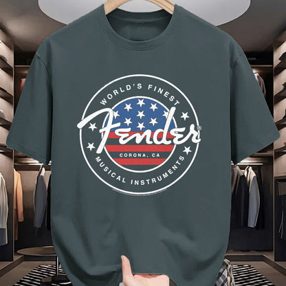 Guitar Lover Shirt, Funny Guitar UnisexT-Shirt/Hoodie/Sweatshirt HLT00 - Fender American Flag Circle Stamp Logo T-Shirt