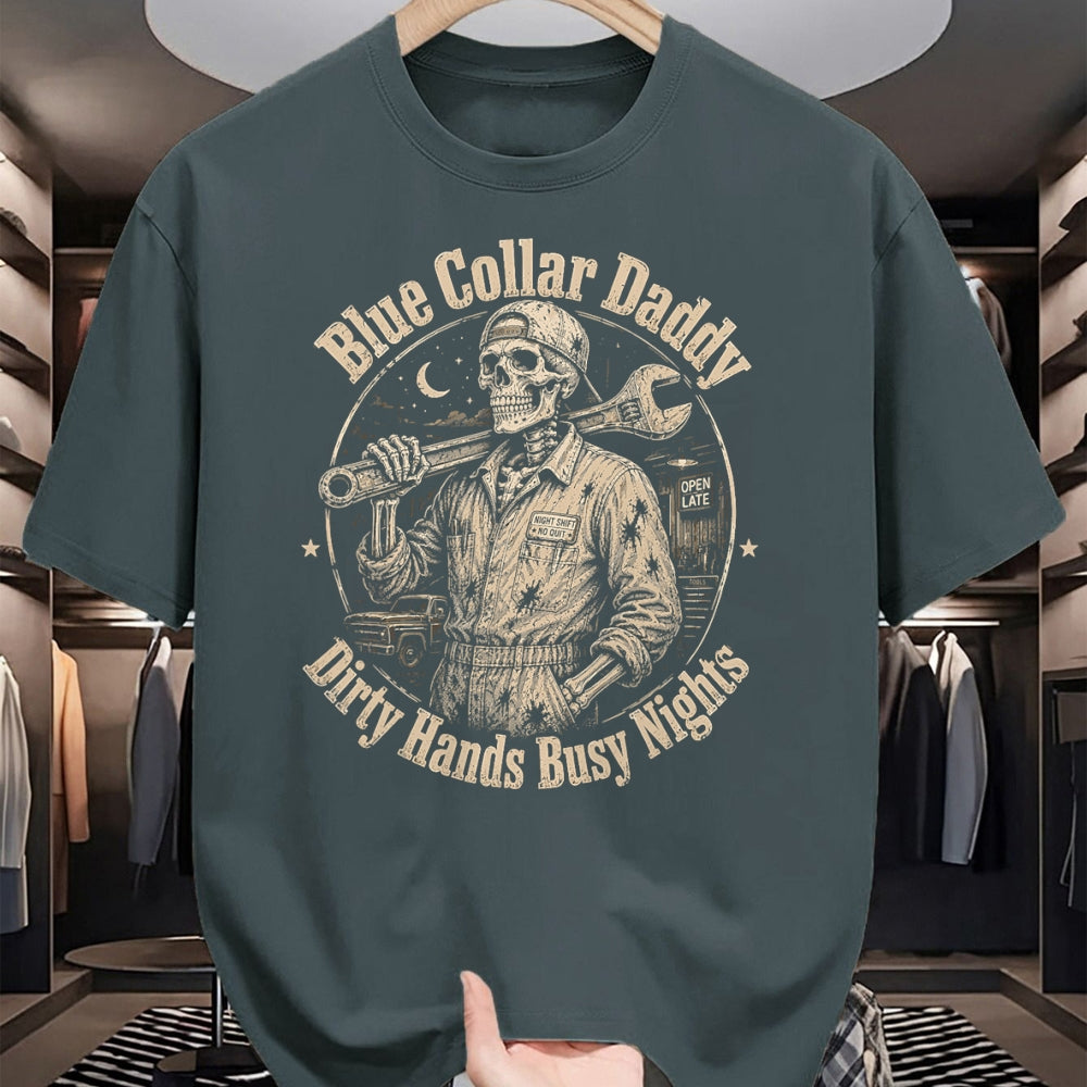 Best Mechanic Life Shirt, Funny Mechanic UnisexT-Shirt/Hoodie/Sweatshirt HLT00 - Blue Collar Daddy Dirty Hands Busy Nights Skeleton Mechanic T-Shirt