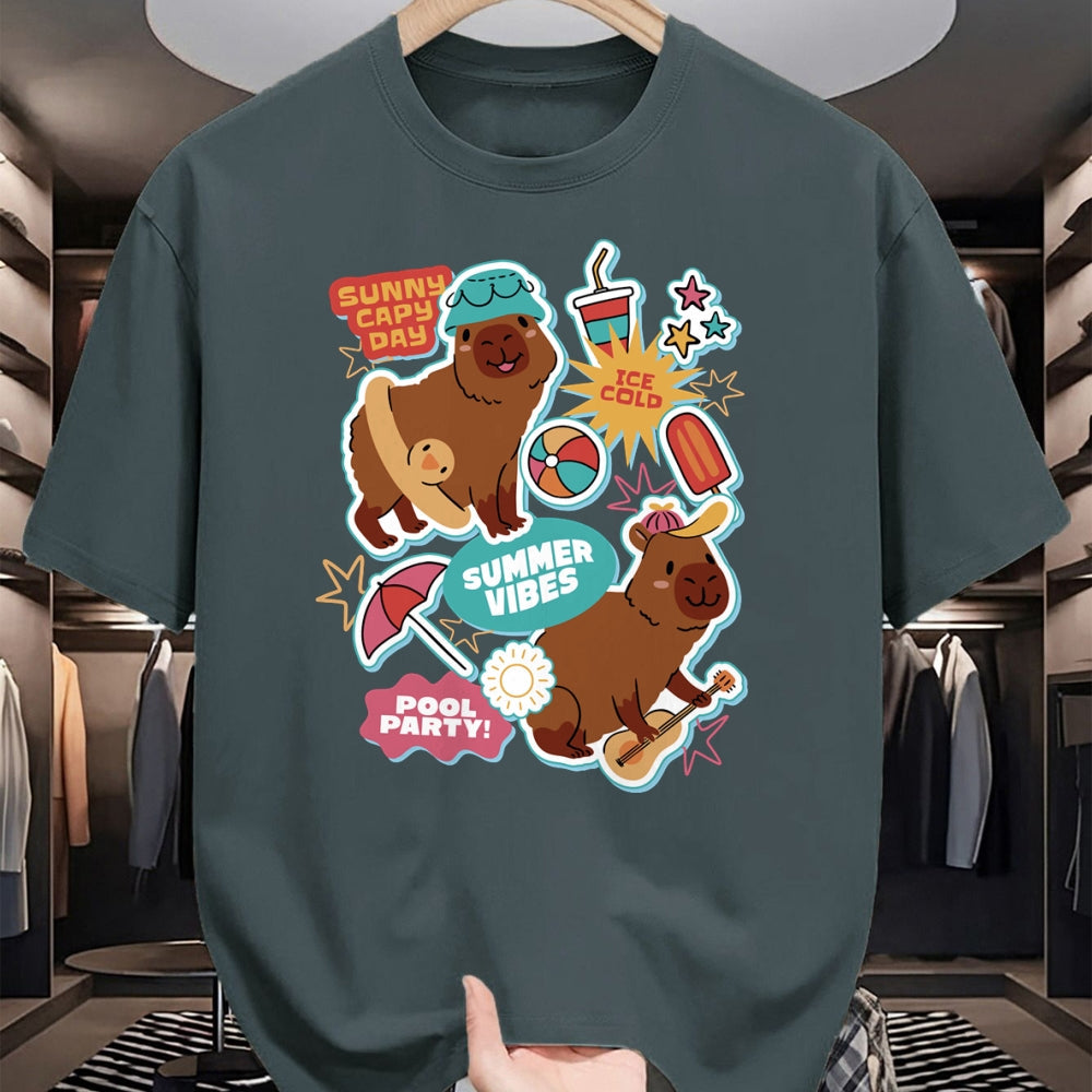 Cute Capybara Shirt, Funny Capybara Unisex T-Shirt/Hoodie/Sweatshirt HLT00 - Summer Capybaras Long Sleeve T-Shirt