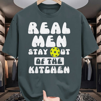 Funny Pickleball Shirt, Pickleball Lover Unisex T-Shirt/Hoodie/Sweatshirt HLT00 - Pickleball Real Men Stay Out Kitchen Funny Pickle Ball Dad T-Shirt