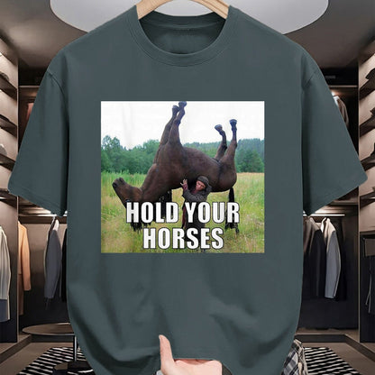 Best Horse Lover Shirt , Funny Horse UnisexT-Shirt/Hoodie/Sweatshirt HLT00 - Hold Your Horses Funny Meme T-Shirt, Youth, Black, Large