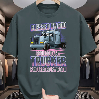 Best Wife Shirt, Wife and Husband Unisex T-Shirt/Hoodie/Sweatshirt HLT00 - Gift for wife T shirt, spoiled wife   Blessed by God Spoiled by my Trucker Funny Trucker Wife T-Shir (1)
