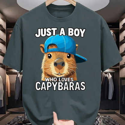 Cute Capybara Shirt, Funny Capybara Unisex T-Shirt/Hoodie/Sweatshirt HLT00 - Just A Boy Who Loves Capybaras T-Shirt