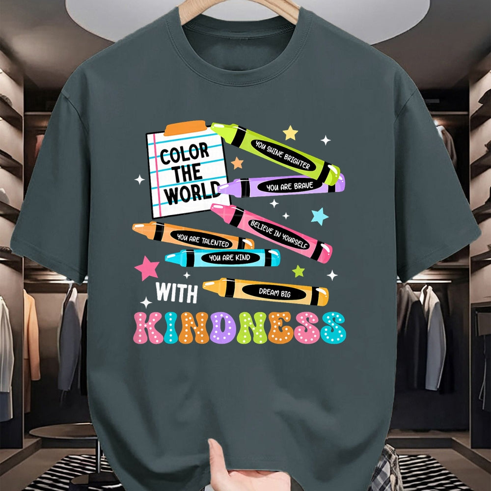 Best Teacher Shirt, Funny Teacher UnisexT-Shirt/Hoodie/Sweatshirt HLT00 - Color The World with Kindness Crayon Positivity Teacher T-Shirt