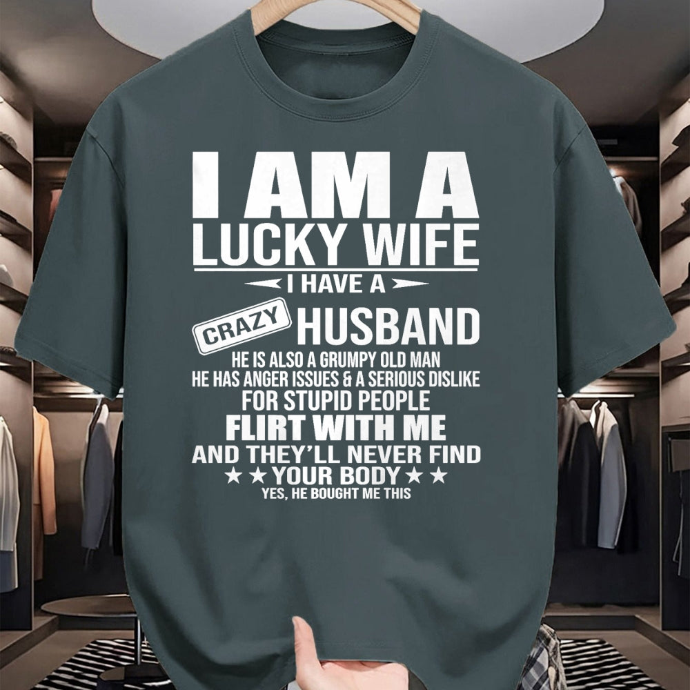 Best Wife Shirt, Wife and Husband Unisex T-Shirt/Hoodie/Sweatshirt HLT00 - Gift for wife T shirt, lucky wife   I Am A Lucky Wife I Have A Crazy Husband Premium T-Shirt (1)