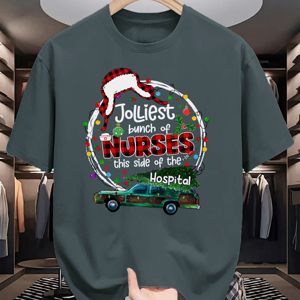 Funny Nurse Shirt, Nurse Unisex T-Shirt/Hoodie/Sweatshirt HLT00 - Jolliest Bunch Of Nurses This Side Of The Hospital Christmas T-Shirt