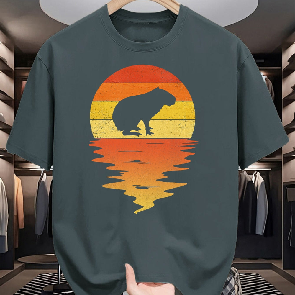 Cute Capybara Shirt, Funny Capybara Unisex T-Shirt/Hoodie/Sweatshirt HLT00 - Capybara shirt 70s vintage retro sunset Capybara T-Shirt