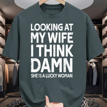 Best Wife Shirt, Wife and Husband Unisex T-Shirt/Hoodie/Sweatshirt HLT00 - Gift for wife T shirt, lucky wife   Funny My Wife Is A Lucky Woman Husband Gift Wife Themed Gift Tan
