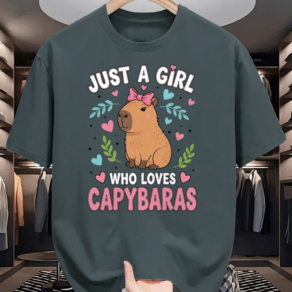 Cute Capybara Shirt, Funny Capybara Unisex T-Shirt/Hoodie/Sweatshirt HLT00 - Just a Girl who Loves Capybaras T-Shirt (3)