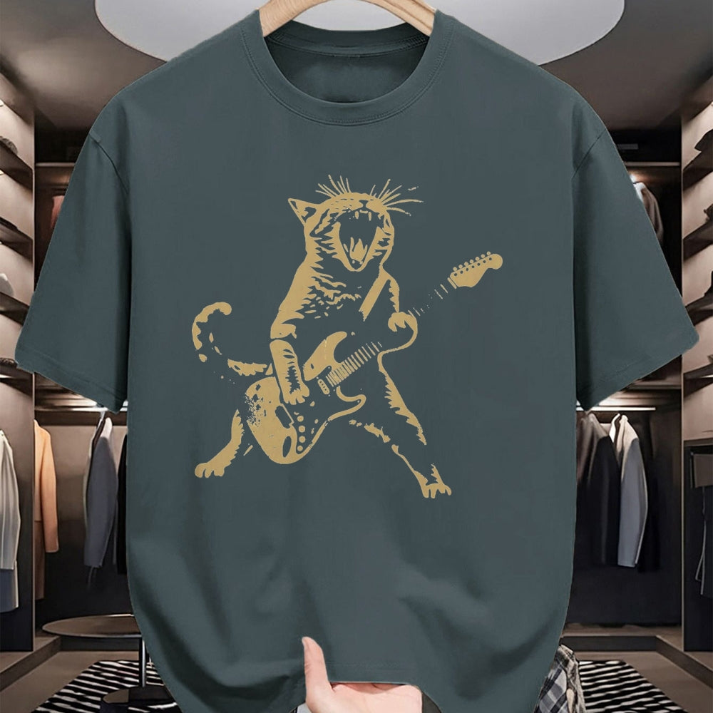 Guitar Lover Shirt, Funny Guitar UnisexT-Shirt/Hoodie/Sweatshirt HLT00 - Cat Playing Guitar Rock Star Rock and Roll Men Women Kids T-Shirt, Men, Black, 3X-Large