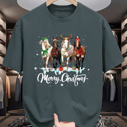 Best Horse Lover Shirt , Funny Horse UnisexT-Shirt/Hoodie/Sweatshirt HLT00 - Merry Christmas Horse Lover Santa Hat Xmas Holiday Snow Long Sleeve T-Shirt