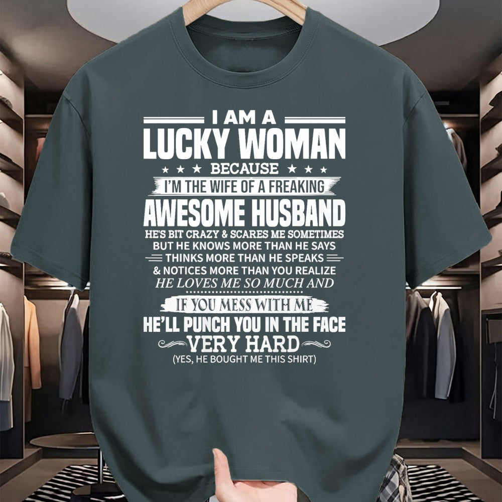 Best Wife Shirt, Wife and Husband Unisex T-Shirt/Hoodie/Sweatshirt HLT00 - A Lucky Woman I'm the wife of a freaking awesome husband T-Shirt (1)