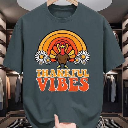 Best Thanksgiving Family Shirt , Funny Thanksgiving UnisexT-Shirt/Hoodie/Sweatshirt HLT00 - Thankful Vibes Turkey Rainbow Funny Retro Thanksgiving Women T-Shirt